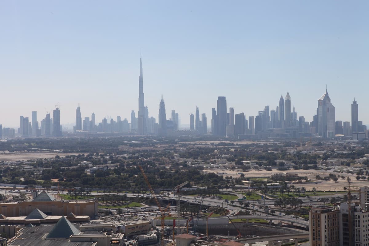 Dubai skyline seen from the desert edge